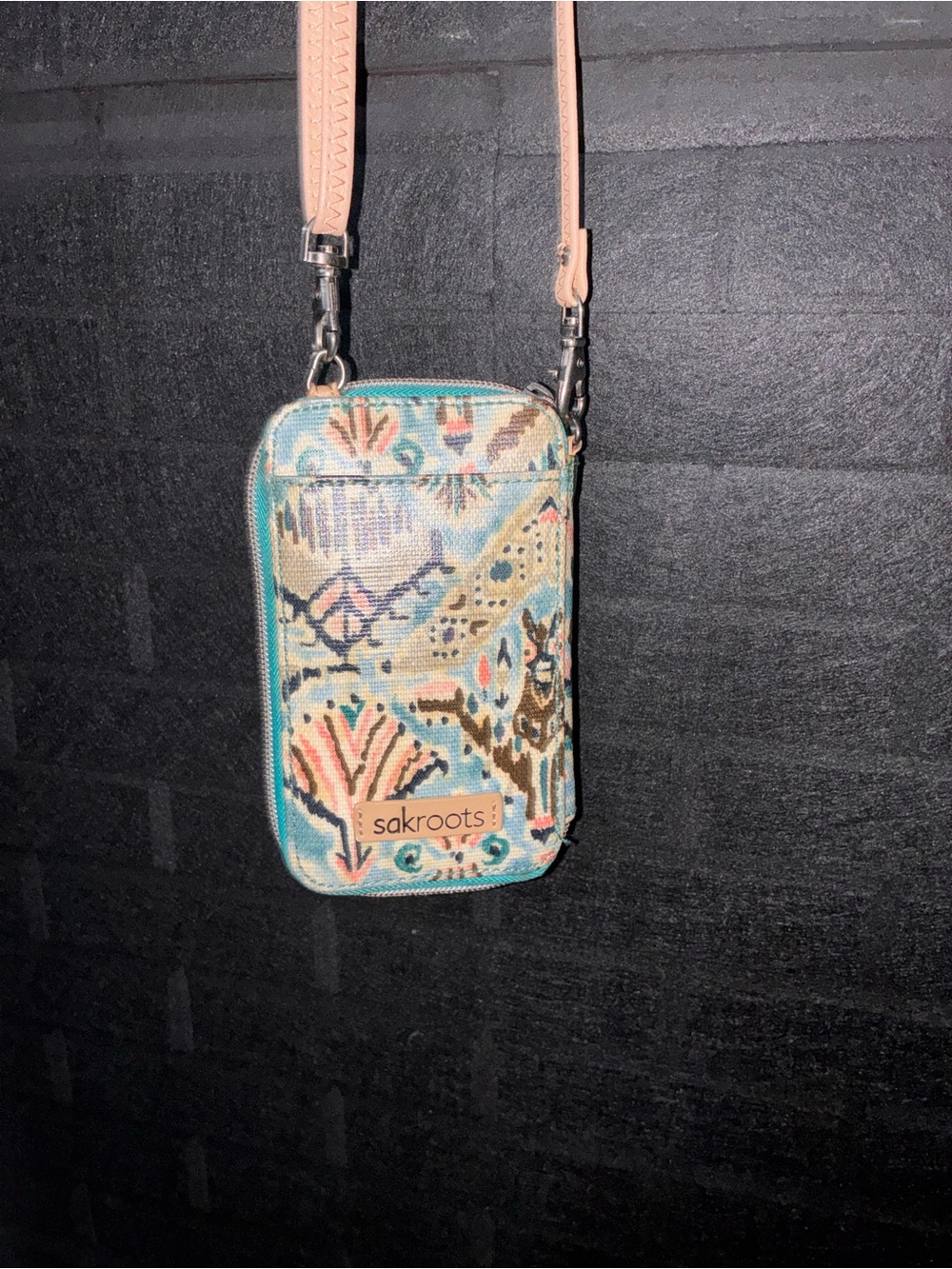 Sakroots Teal Multicolor Floral Canvas Crossbody Phone Pouch